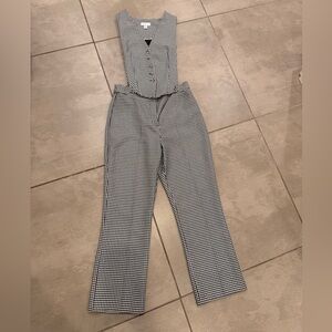 Topshop Black and White Houndstooth Button Vest and Straight Leg Trousers Two-Pi